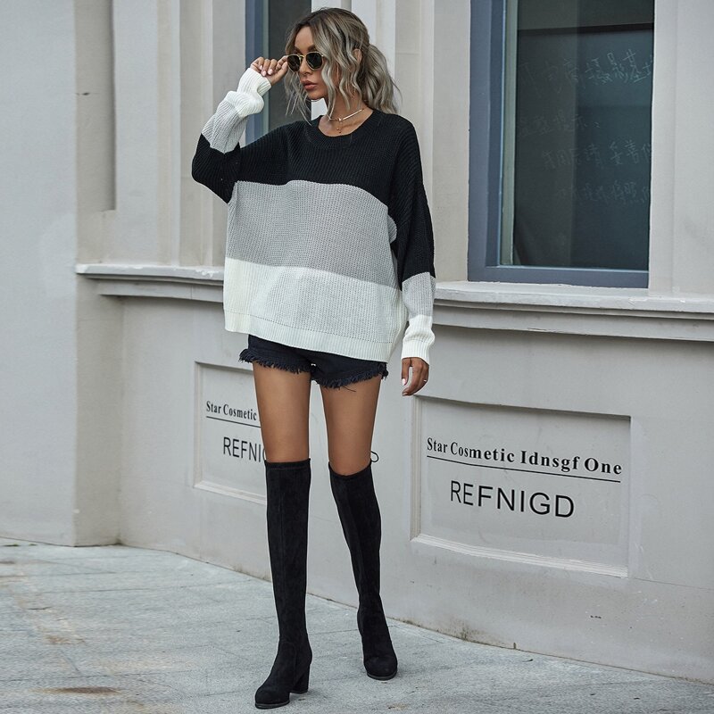 

Color Block Batwing Sleeve Oversized Sweater, Multicolor