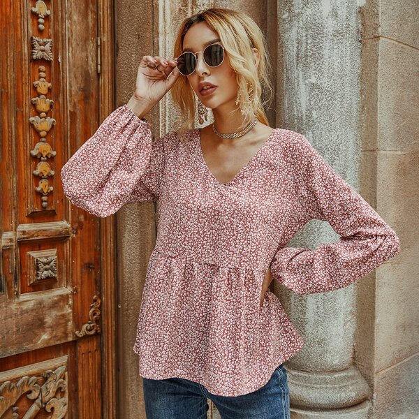 

Ditsy Floral Ruffle Hem Peplum Blouse, Multicolor