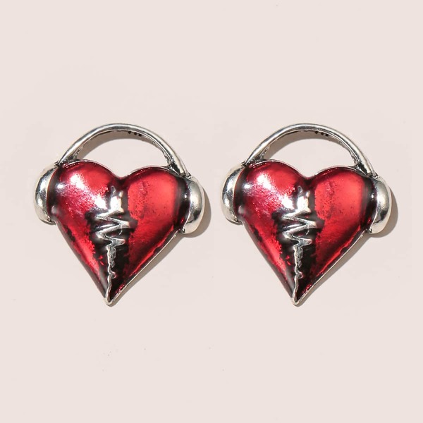 

Heart Decor Stud Earrings, Red