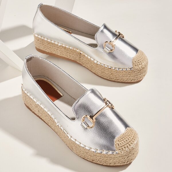 

Metallic Snaffle Decor Espadrille Flats, Silver