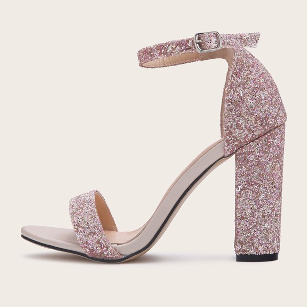 

Glitter Decor Chunky Heeled Sandals, Pink