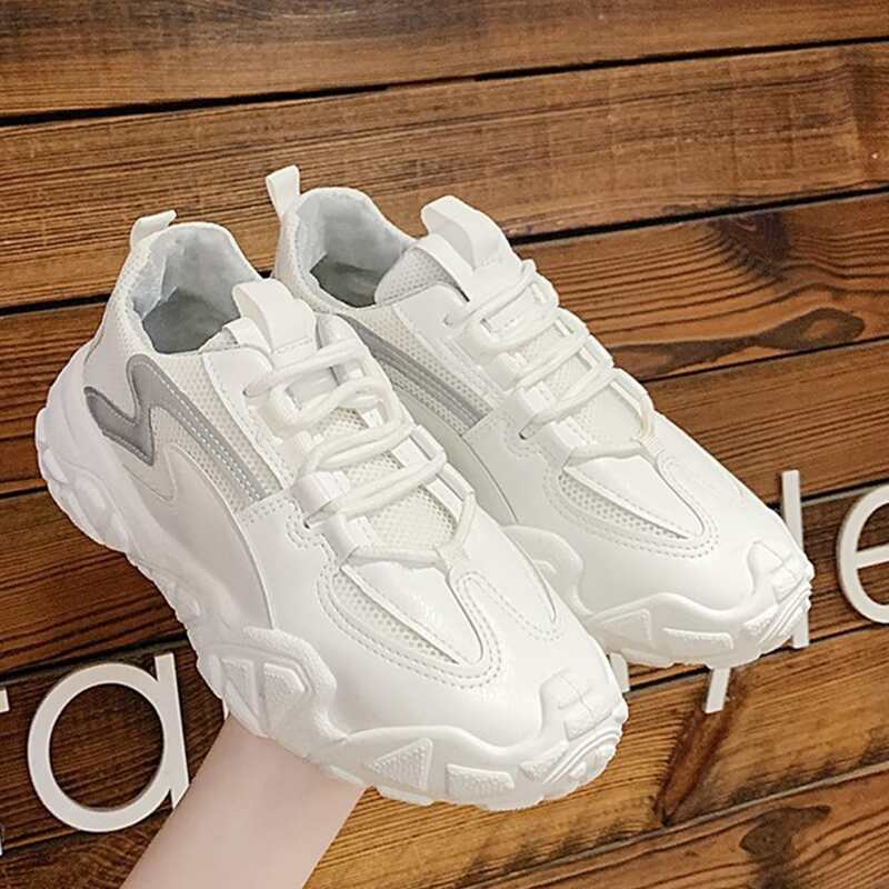 

Lace-up Mesh Chunky Sneakers, White