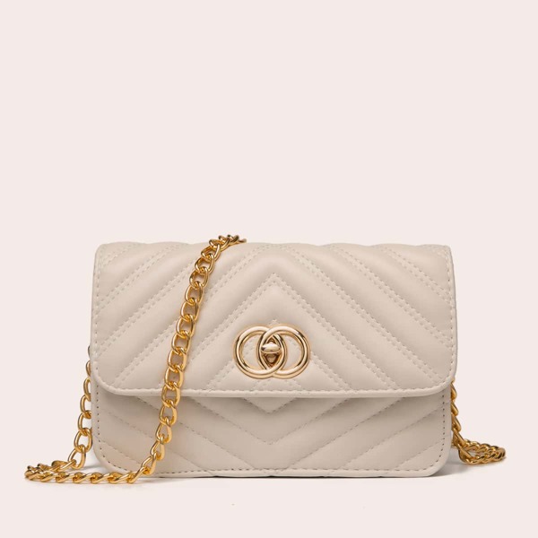 

Chevron Chain Crossbody Bag, Beige