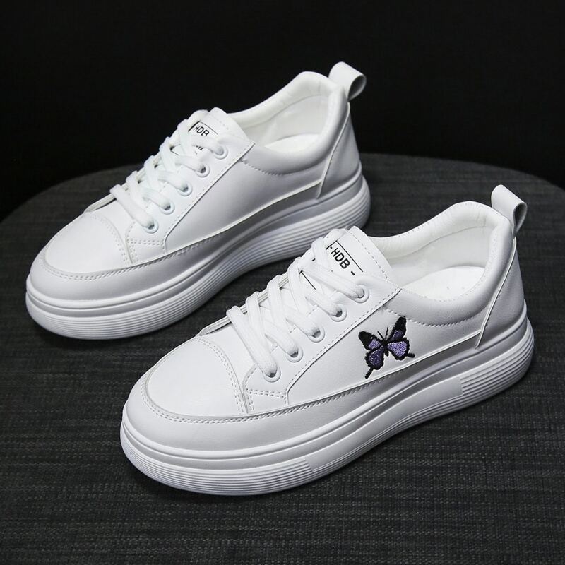 

Butterfly Embroidery Lace-up Skate Sneakers, White