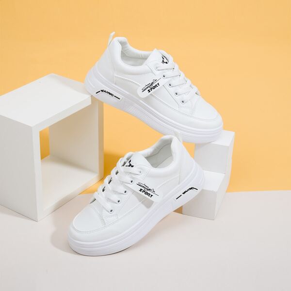 

Lace-up Front Letter Ribbon Skate Shoes, White