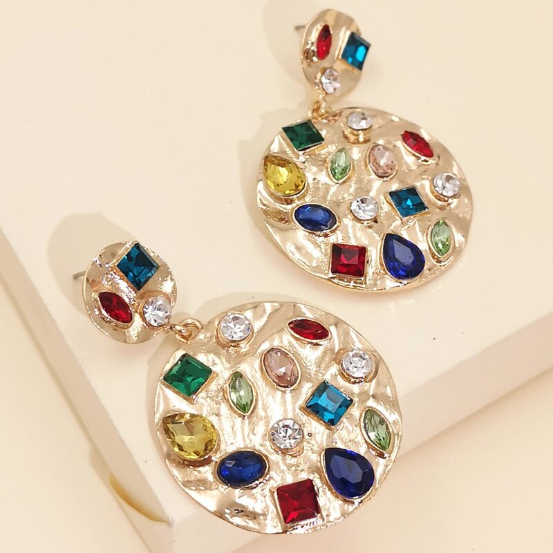 

Gemstone Round Drop Earrings, Multicolor