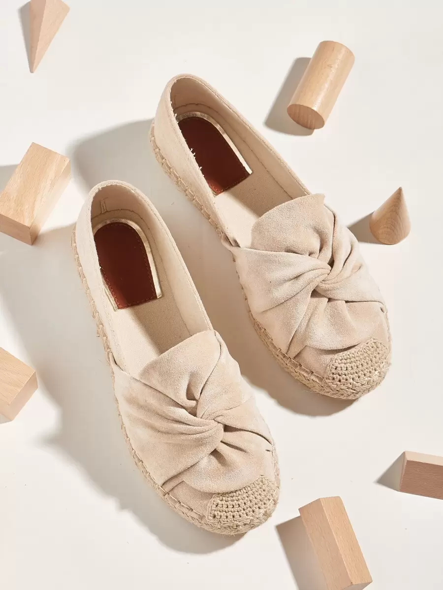 Ruched Espadrille Flats, Apricot Resort Solid Color Women's Flat Shoes - Apricot - View 1