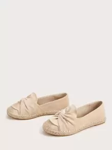 Ruched Espadrille Flats, Apricot Resort Solid Color Women's Flat Shoes - Apricot - View 2