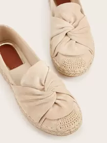 Ruched Espadrille Flats, Apricot Resort Solid Color Women's Flat Shoes - Apricot - View 4