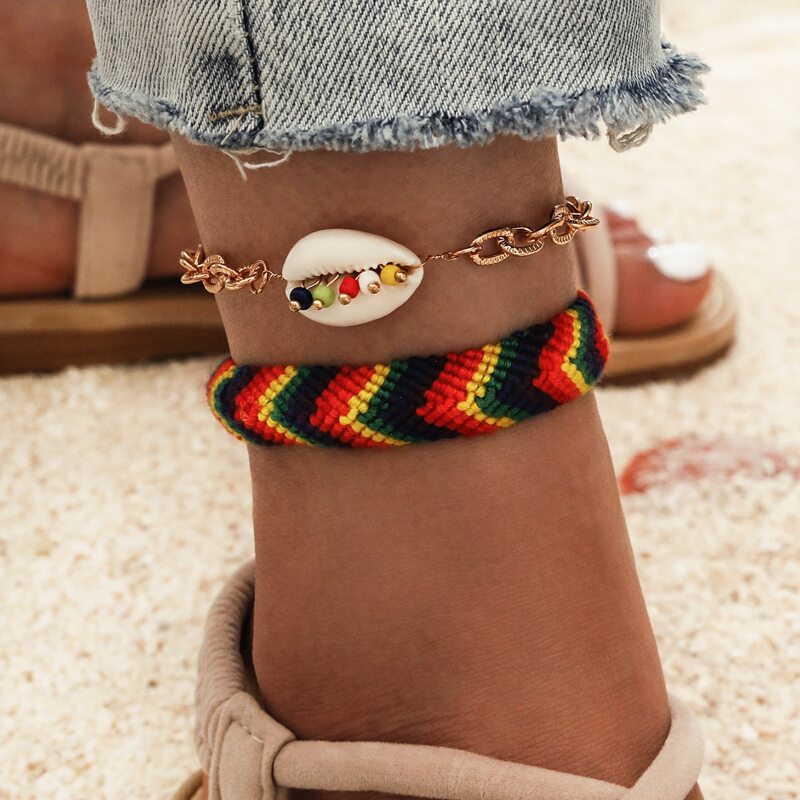 

2pcs Shell Decor Braided Anklet, Multicolor