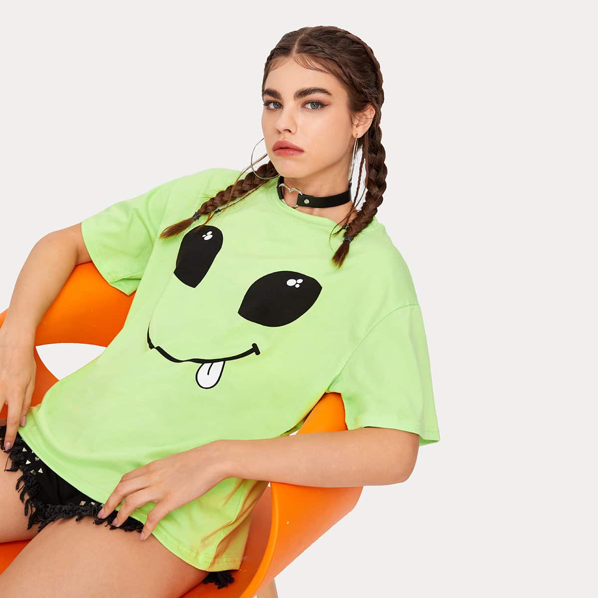 

Cartoon Graphic Tee, Pastel lime green