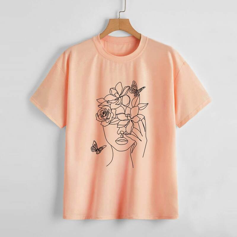 

Abstract Figure Graphic Tee, Pastel coral orange
