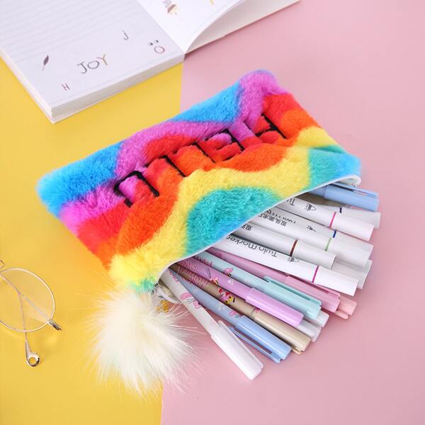 

1pc Plush Pencil Bag, Multicolor