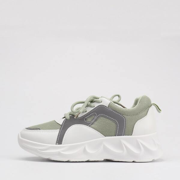 

Lace-up Front Colorblock Chunky Sneakers, Green