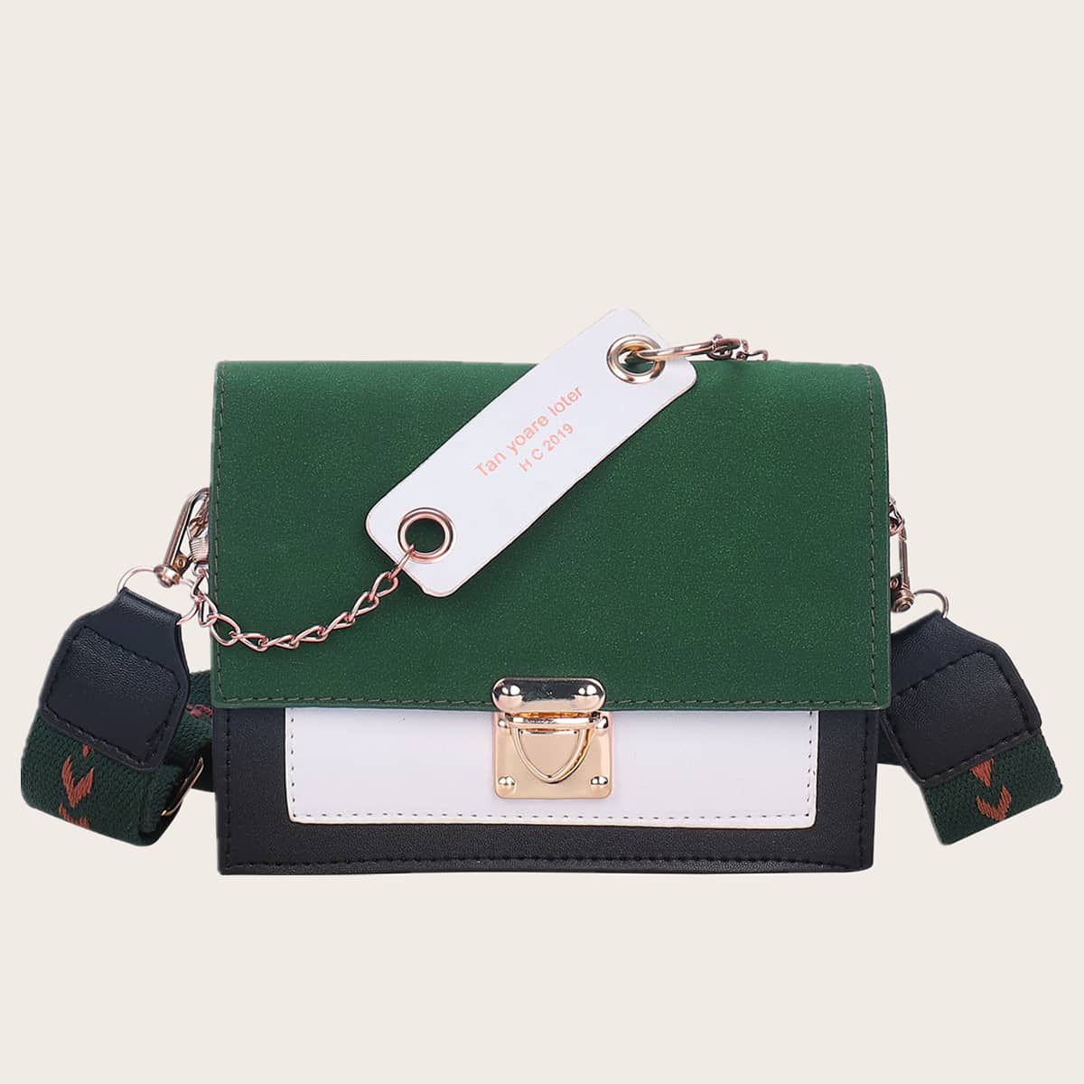 

Push Lock Colorblock Crossbody Bag, Green