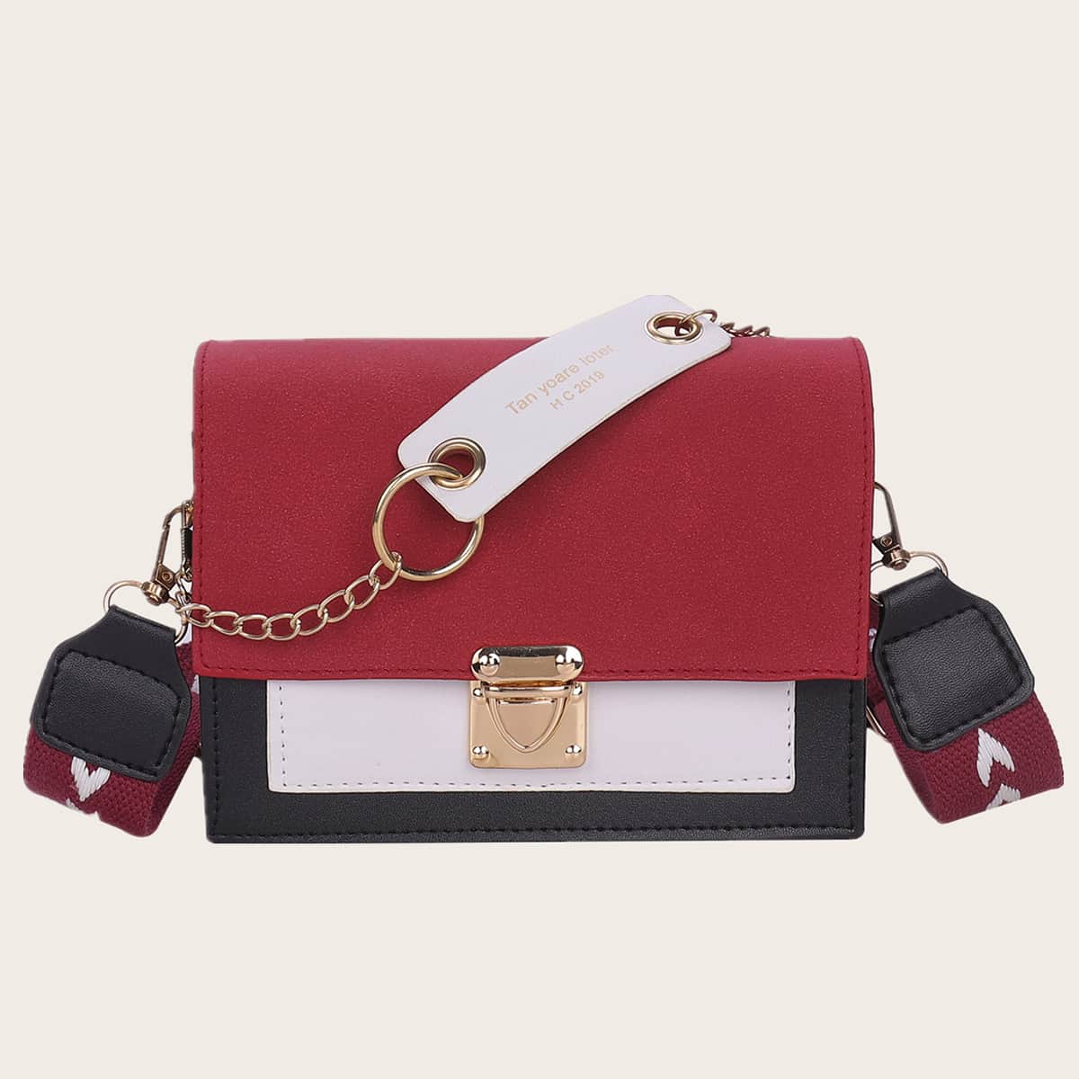 

Push Lock Colorblock Crossbody Bag, Red