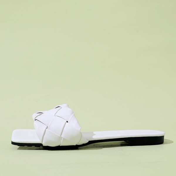 

Braided Wide Fit Slide Sandals, White
