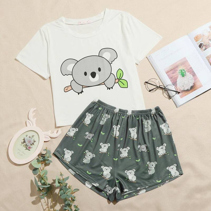

Cartoon Koala Print Pajama Set, Multicolor