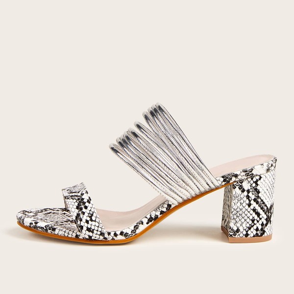 

Мюли с массивным каблуком и змеиным рисунком, Многоцветный