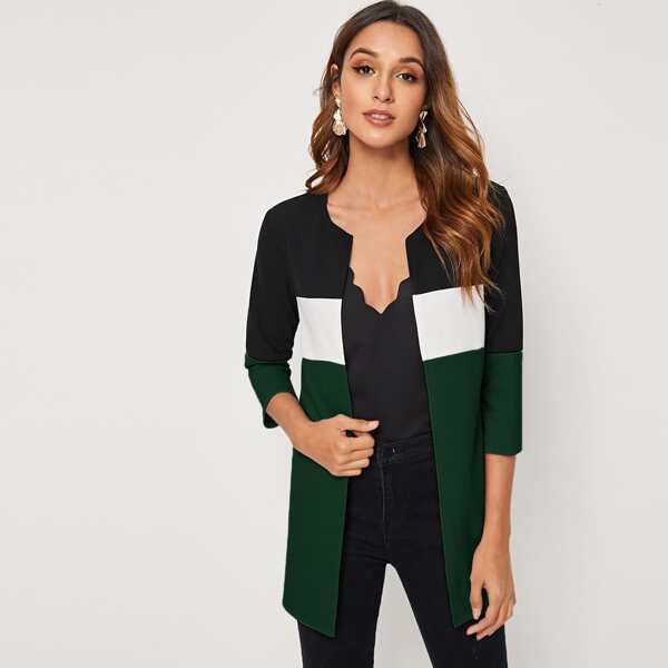 

Open Front Colorblock Coat, Multicolor