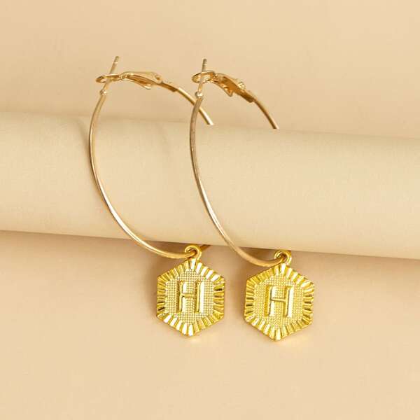 

Letter Charm Drop Earrings, Gold