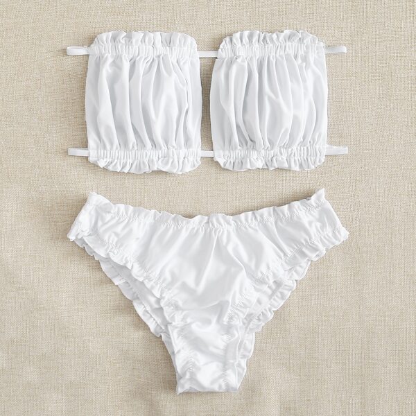 

Ruched Frill Bandeau Bikini Swimsuit, White