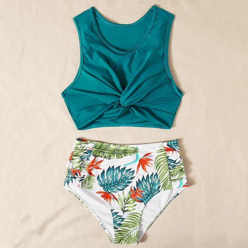 

Tropical Twist High Waisted Bikini Swimsuit, Green