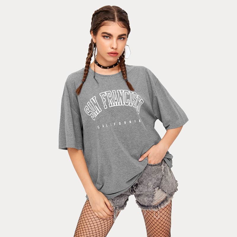 

Letter Graphic Oversized Tee, Light grey