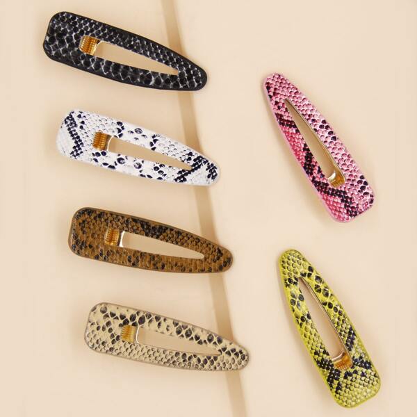 

6pcs Snakeskin Print Hair Clip, Multicolor