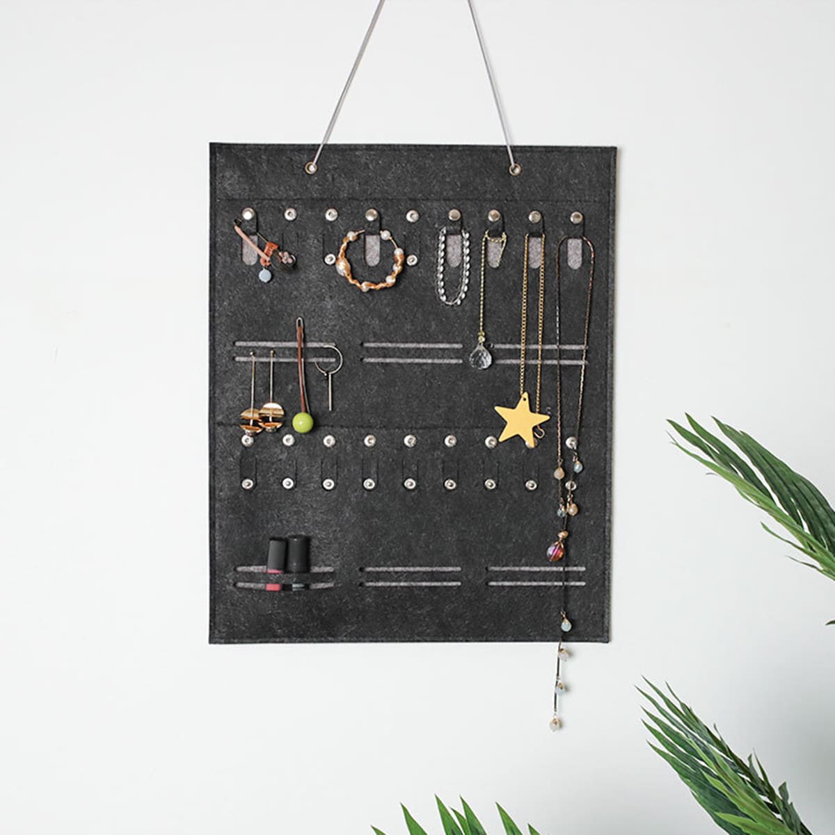 

1pc Wall Hanging Jewelry Storage Bag, Black