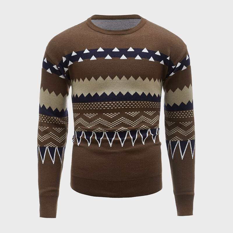 

Guys Geo Pattern Crew Neck Sweater, Chocolate brown