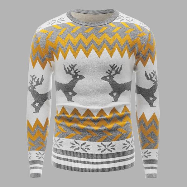 

Men Christmas Pattern Crew Neck Sweater, Multicolor