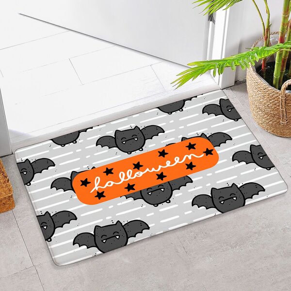

Halloween Bat Print Floor Mat, Multicolor