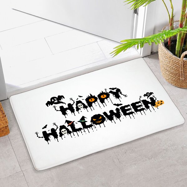 

Halloween Slogan Graphic Floor Mat, Multicolor
