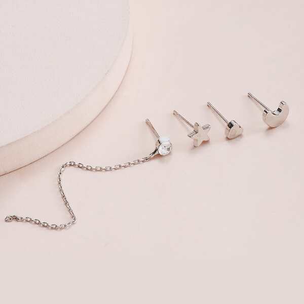 

2pairs Star & Heart Decor Earrings, Silver