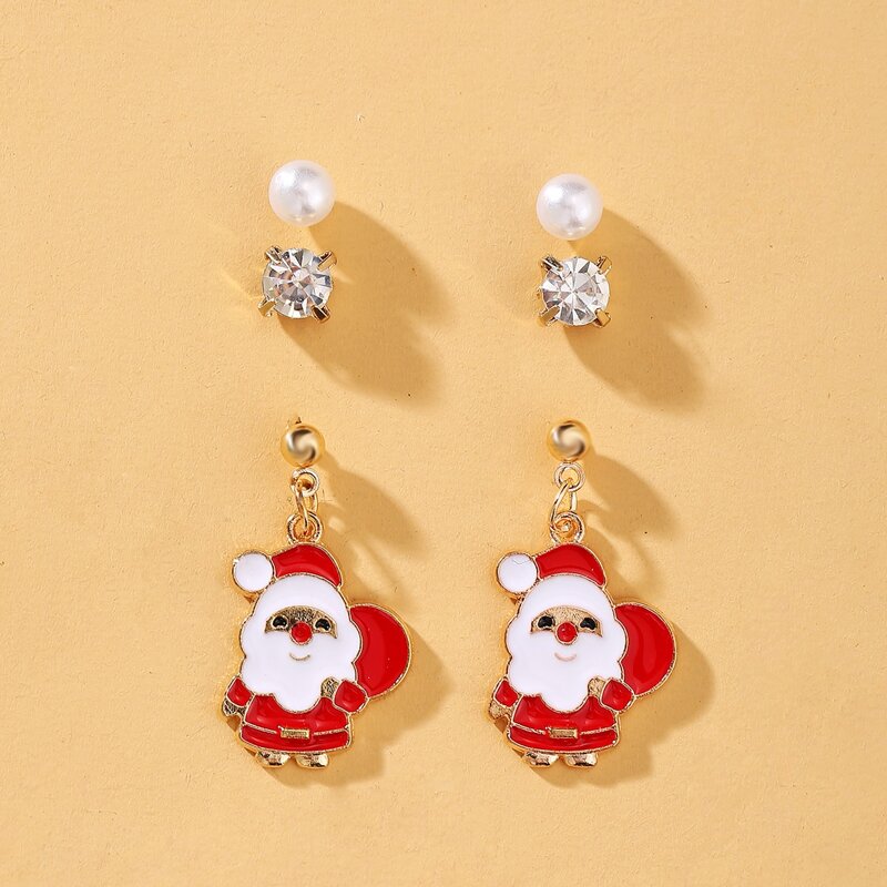 

3pairs Christmas Santa Claus Decor Earrings, Multicolor