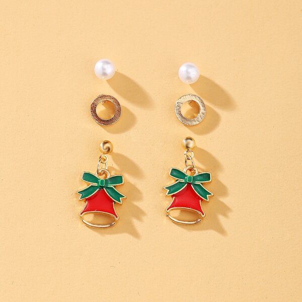 

3pairs Christmas Bell Decor Earrings, Multicolor