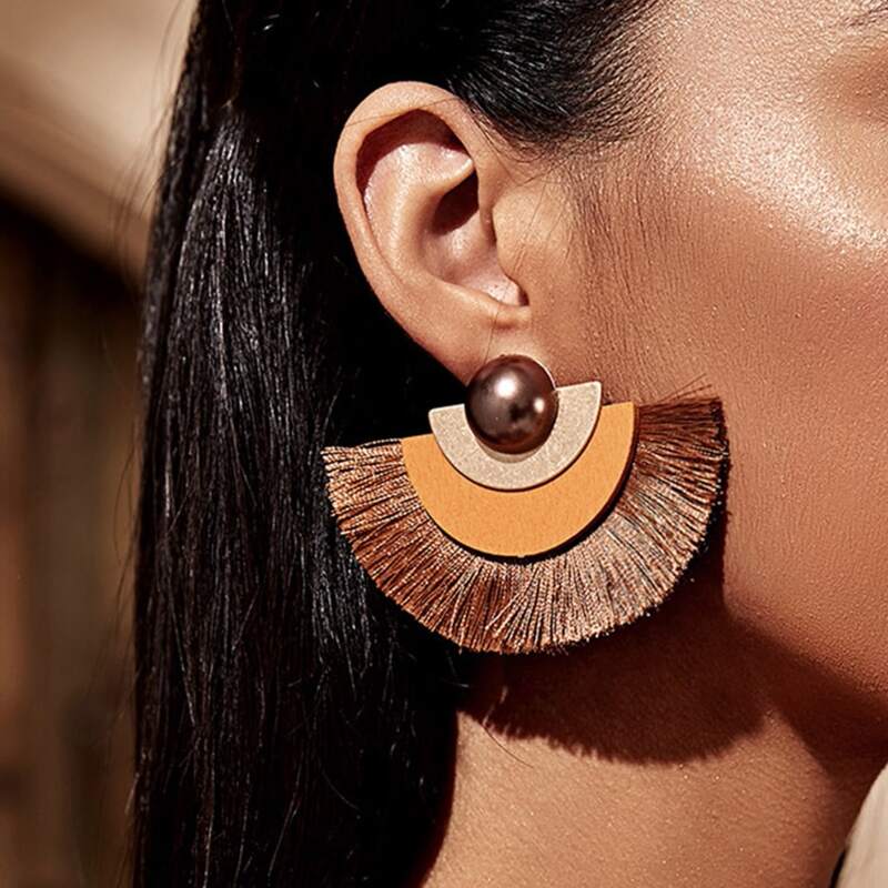 

Tassel Decor Earrings, Brown