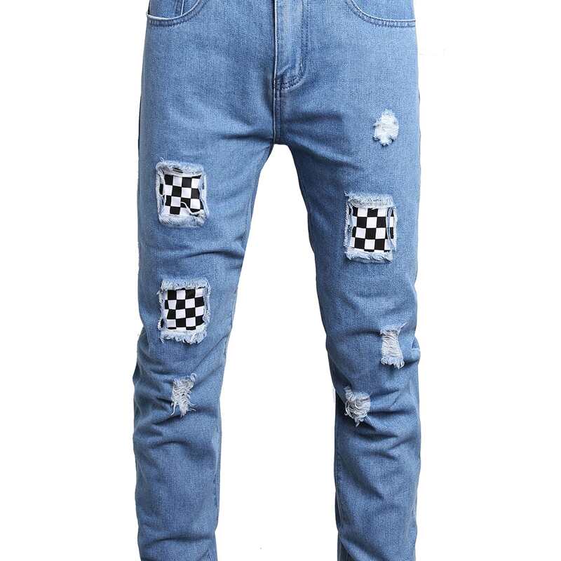 

Guys Checkerboard Distressed Jeans, Light wash
