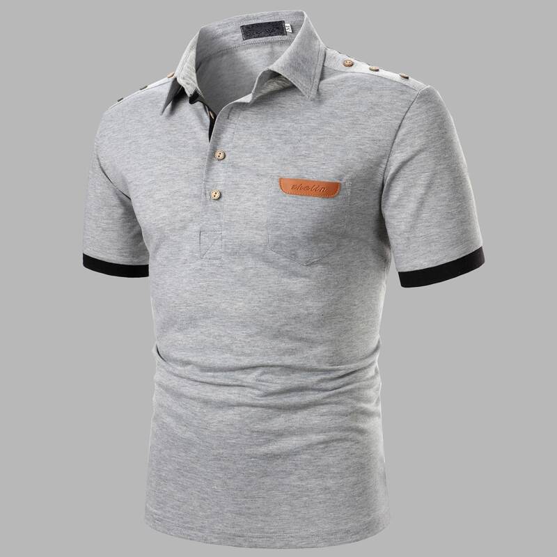 

Guys Button Shoulder Patched Polo Shirt, Light grey