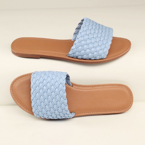 

Faux Leather Basketweave Vamp Sandals, Baby blue