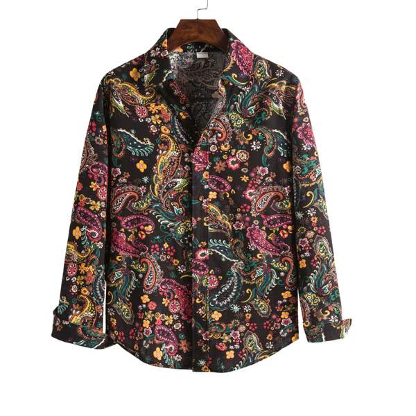 

Men Paisley Print Button Up Shirt, Multicolor