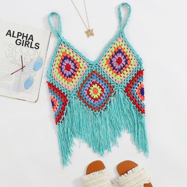 

Fringe Hem Cover Up Top, Mint blue