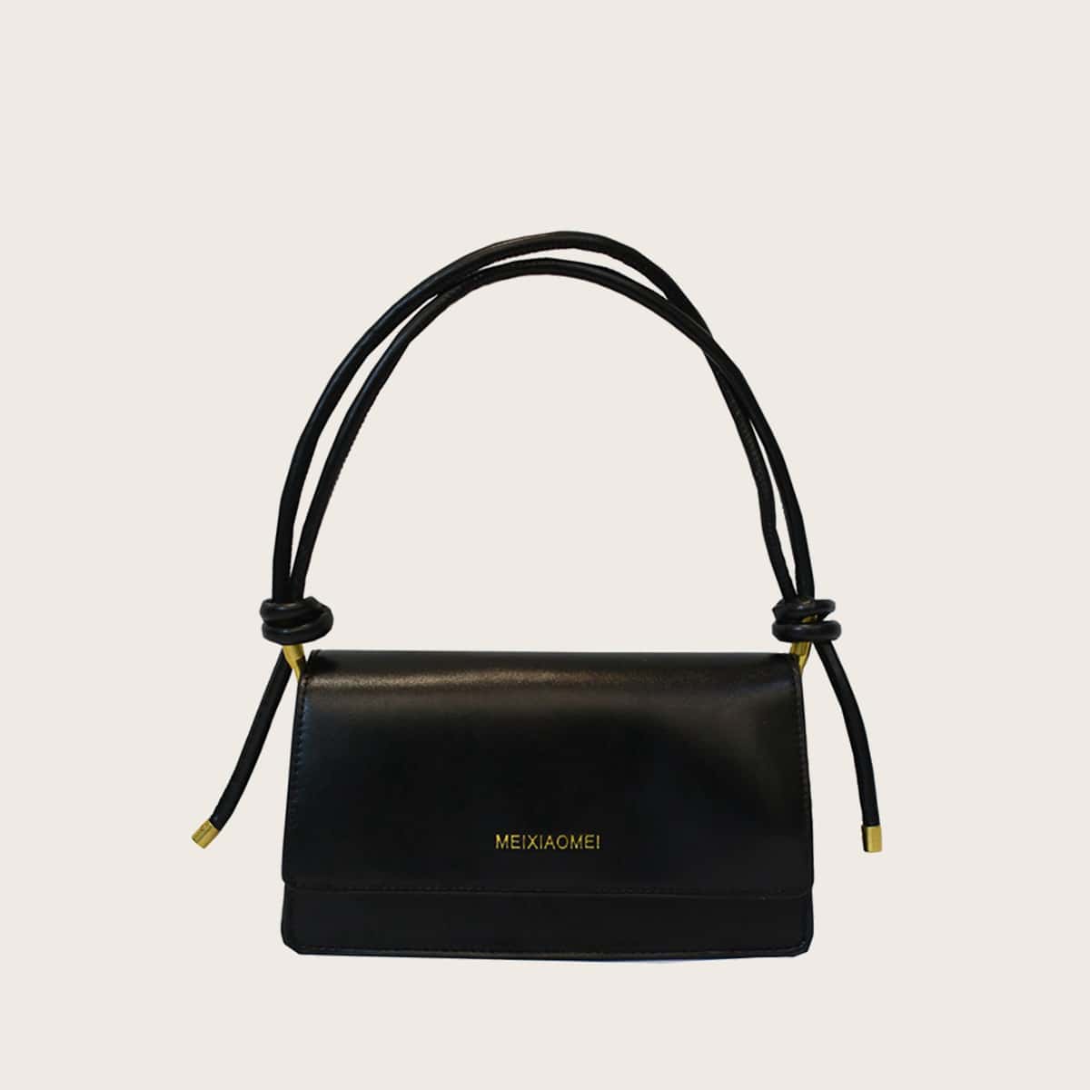 

Solid Flap Baguette Bag, Black