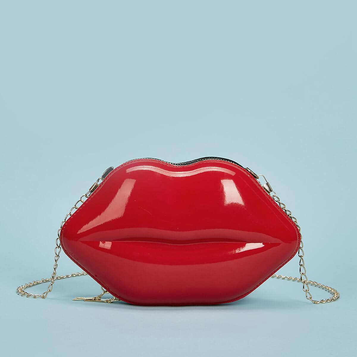 

Lip Shaped Chain Crossbody Bag, Red