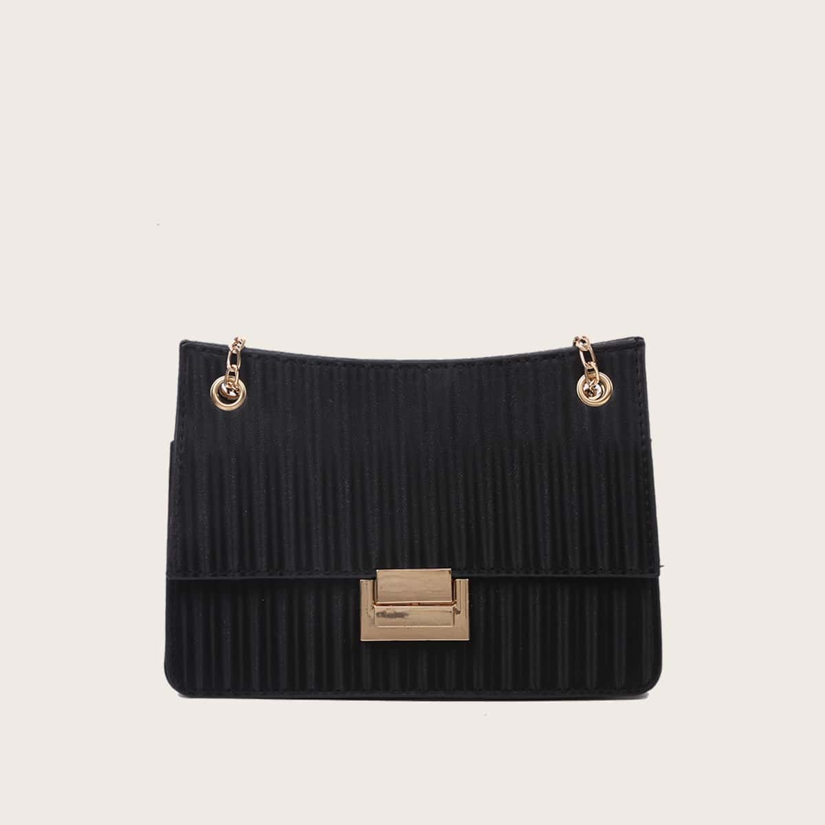 

Pleated Chain Crossbody Bag, Black