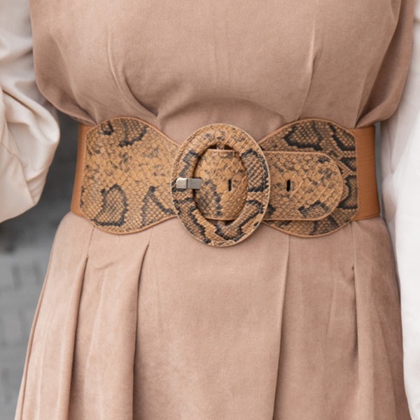 

Snakeskin Pattern Wide Belt, Camel