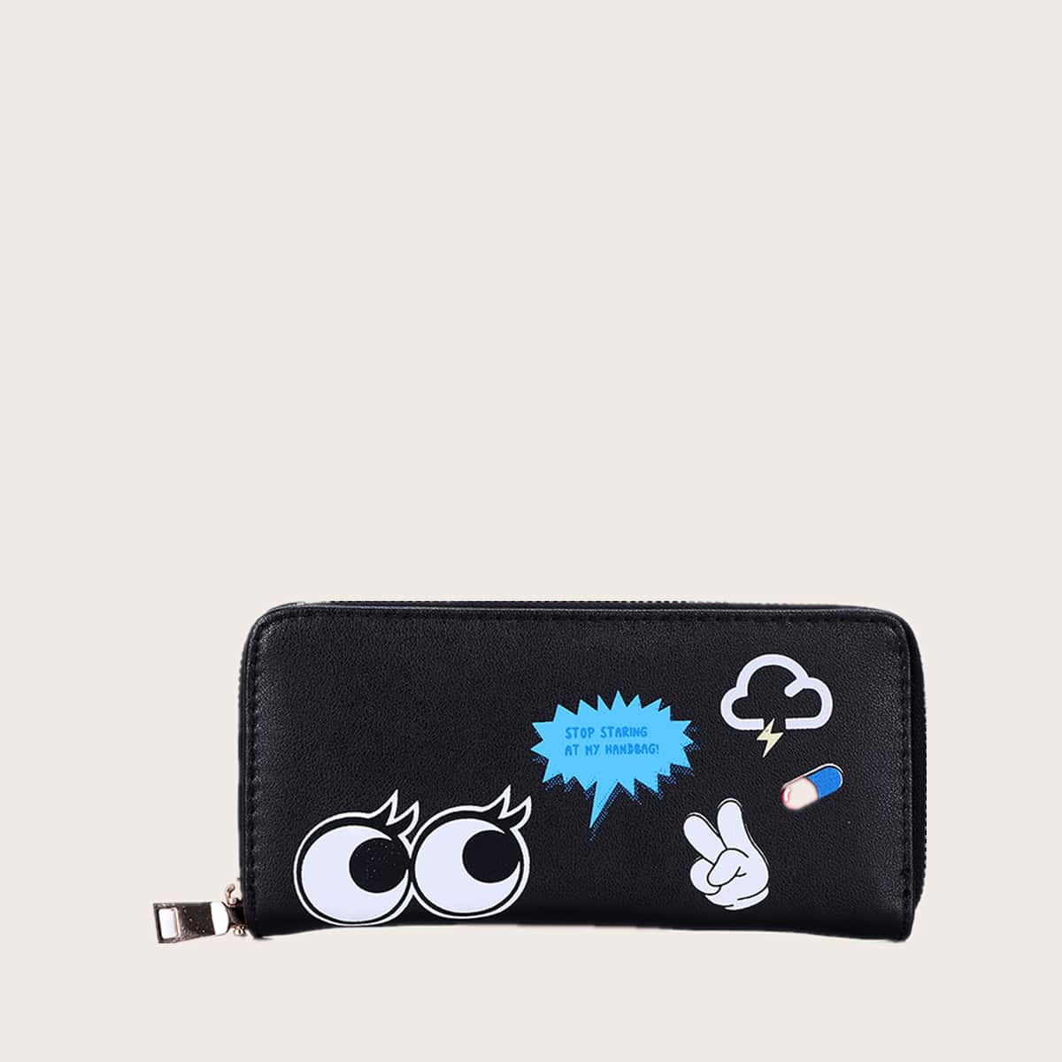 

Cartoon Zip Purse, Black
