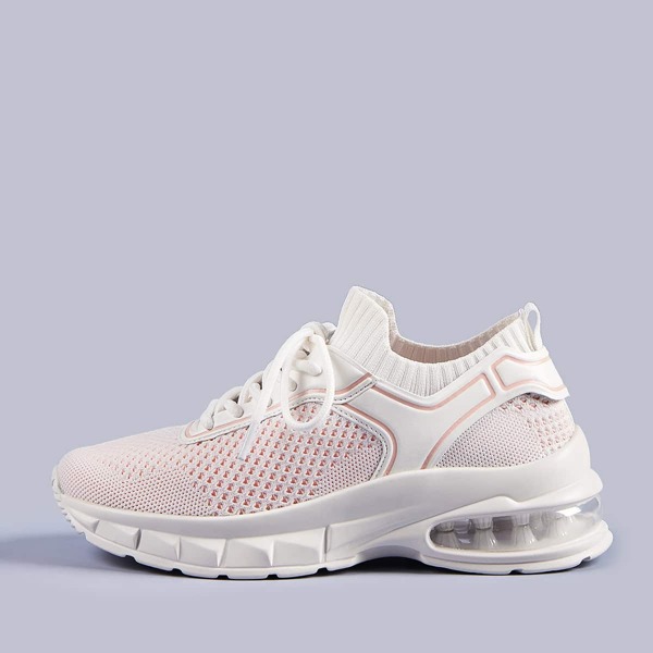 

Lace Up Decor Knit Chunky Sneakers, White