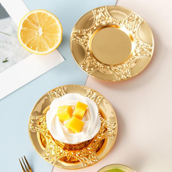 

1pc Engraving Snack Plate, Gold